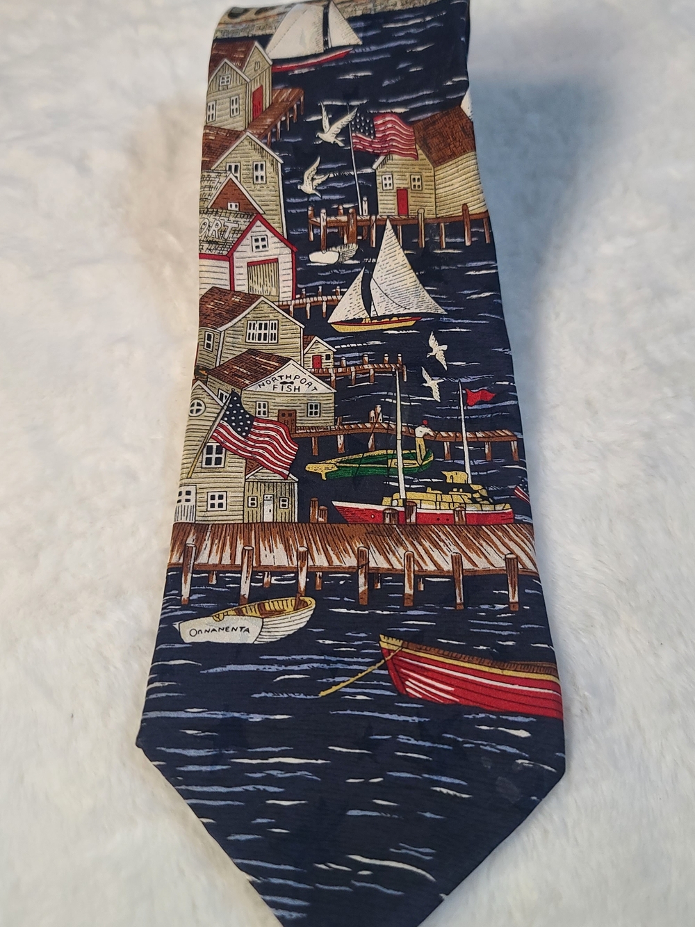 Navy Nautical Print Men's Tie - Unknown Brand
